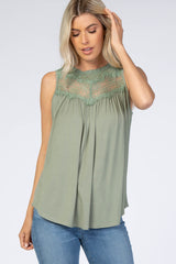 Light Olive Lace Inset Tank Top