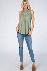 Light Olive Lace Inset Tank Top