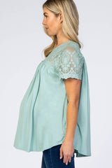 Mint Lace Short Sleeve Maternity Blouse