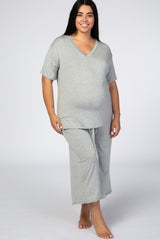 Heather Grey V-Neck Maternity Plus Sleep Set