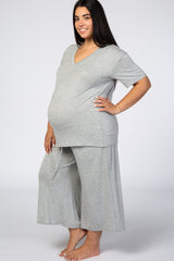 Heather Grey V-Neck Maternity Plus Sleep Set