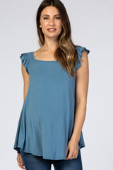 Blue Flutter Sleeve Maternity Top