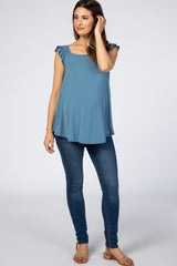 Blue Flutter Sleeve Maternity Top