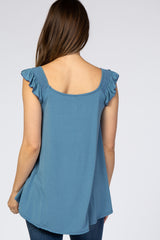 Blue Flutter Sleeve Maternity Top