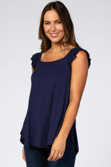 Navy Blue Flutter Sleeve Top