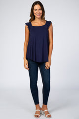 Navy Blue Flutter Sleeve Top