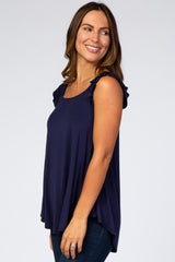 Navy Blue Flutter Sleeve Top