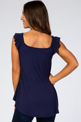 Navy Blue Flutter Sleeve Top