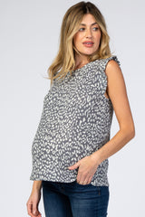 Charcoal Animal Print Ruffle Sleeve Maternity Top