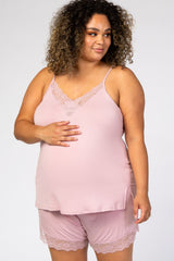 Mauve Lace Trim Maternity Plus Sleep Set