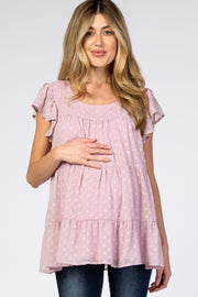 Mauve Swiss Dot Tiered Maternity Blouse