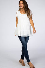 White Swiss Dot Tiered Maternity Blouse