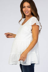 White Swiss Dot Tiered Maternity Blouse