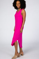 Fuchsia V-Neck Sleeveless Midi Dress