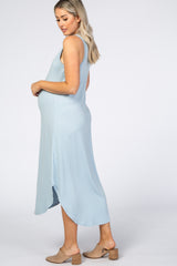 Light Blue V-Neck Sleeveless Maternity Midi Dress