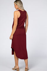 Burgundy V-Neck Sleeveless Maternity Midi Dress