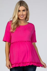 Fuchsia Lettuce Trim Maternity Top