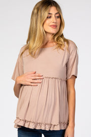 Taupe Lettuce Trim Maternity Top