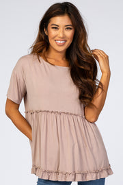 Taupe Lettuce Trim Top