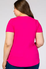 Fuchsia V-Neck Short Sleeve Maternity Plus Top