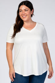 Ivory V-Neck Short Sleeve Plus Top