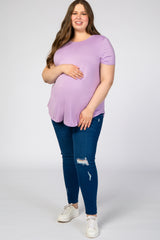 Lavender Round Hem Short Sleeve Maternity Plus