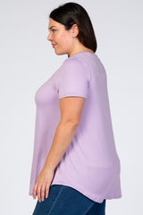 Lavender Round Hem Short Sleeve Plus