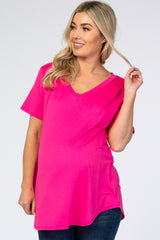 Fuchsia V-Neck Short Sleeve Maternity Top