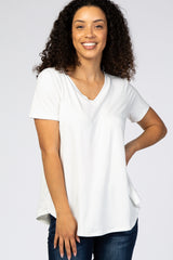 Ivory V-Neck Short Sleeve Top