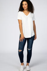 Ivory V-Neck Short Sleeve Top