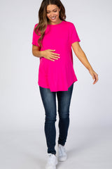 Fuchsia Round Hem Short Sleeve Maternity Top