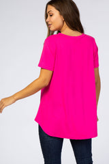 Fuchsia Round Hem Short Sleeve Maternity Top