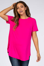 Fuchsia Round Hem Short Sleeve Maternity Top