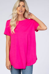 Fuchsia Round Hem Short Sleeve Maternity Top