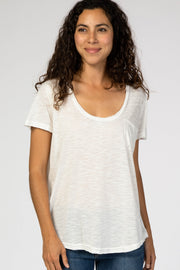 White Scoop Neck Pocket Front Top