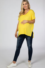 Yellow Basic Short Sleeve V-Neck Maternity Tee