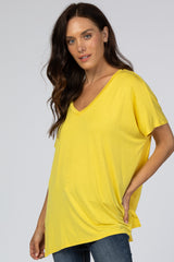 Yellow Basic Short Sleeve V-Neck Tee