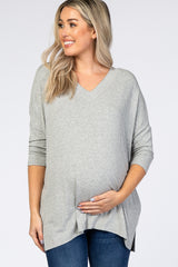 Heather Grey V-Neck Dropped Shoulder Maternity Top