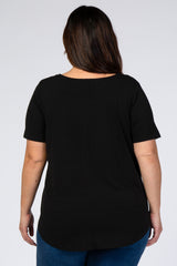 Black Button Front Plus Short Sleeve Top