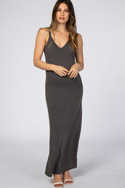 Charcoal Basic V-Neck Maternity Maxi Dress