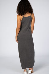 Charcoal Basic V-Neck Maxi Dress