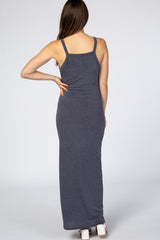 Navy Blue Basic V-Neck Maternity Maxi Dress