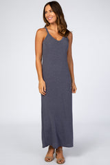 Navy Blue Basic V-Neck Maternity Maxi Dress