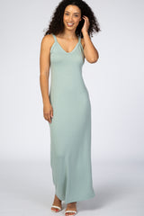 Light Olive Basic V-Neck Maternity Maxi Dress