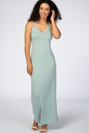 Light Olive Basic V-Neck Maxi Dress