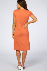 Orange Basic Side Slit Maternity Midi Dress