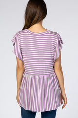 Lavender Striped Ruffle Sleeve Babydoll Maternity Top