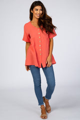 Orange Soft Linen Button Front Top