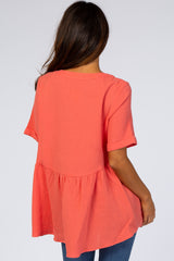 Orange Soft Linen Button Front Top