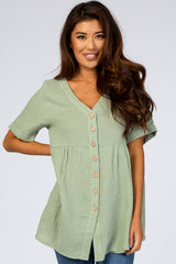 Light Olive Soft Linen Button Front Top